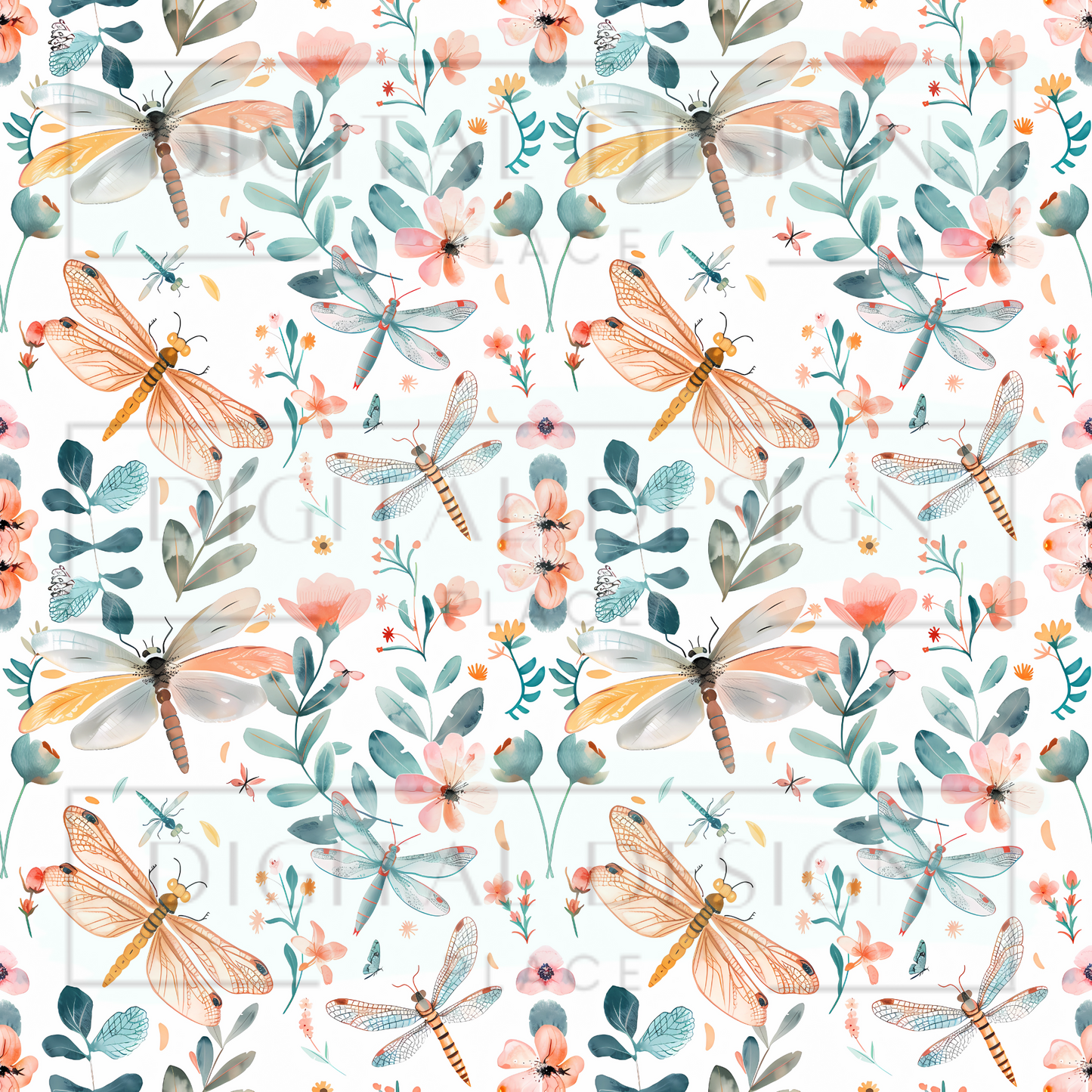 Peach Green Dragonflies VinylV2343