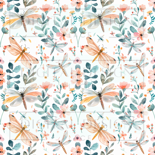 Peach Green Dragonflies VinylV2343