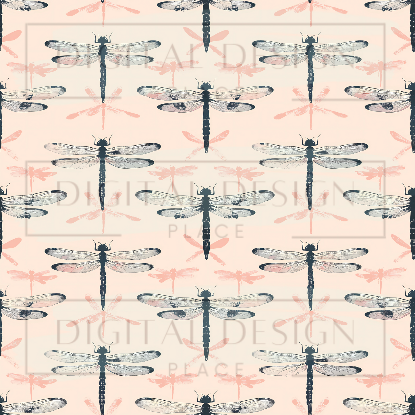 Peach Blue Dragonflies VinylV2344