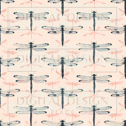 Peach Blue Dragonflies VinylV2344