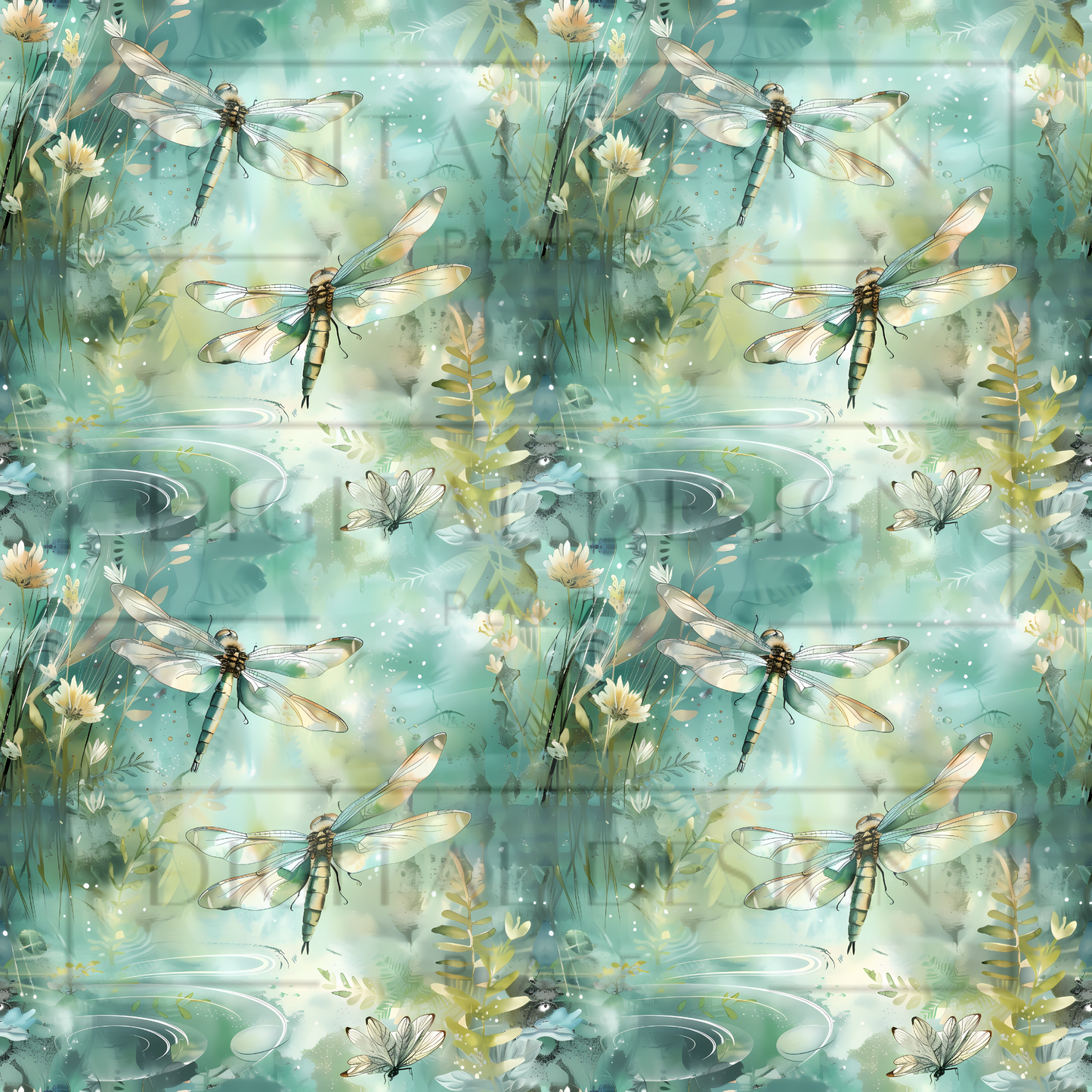 Teal Gold Dragonflies VinylV2348