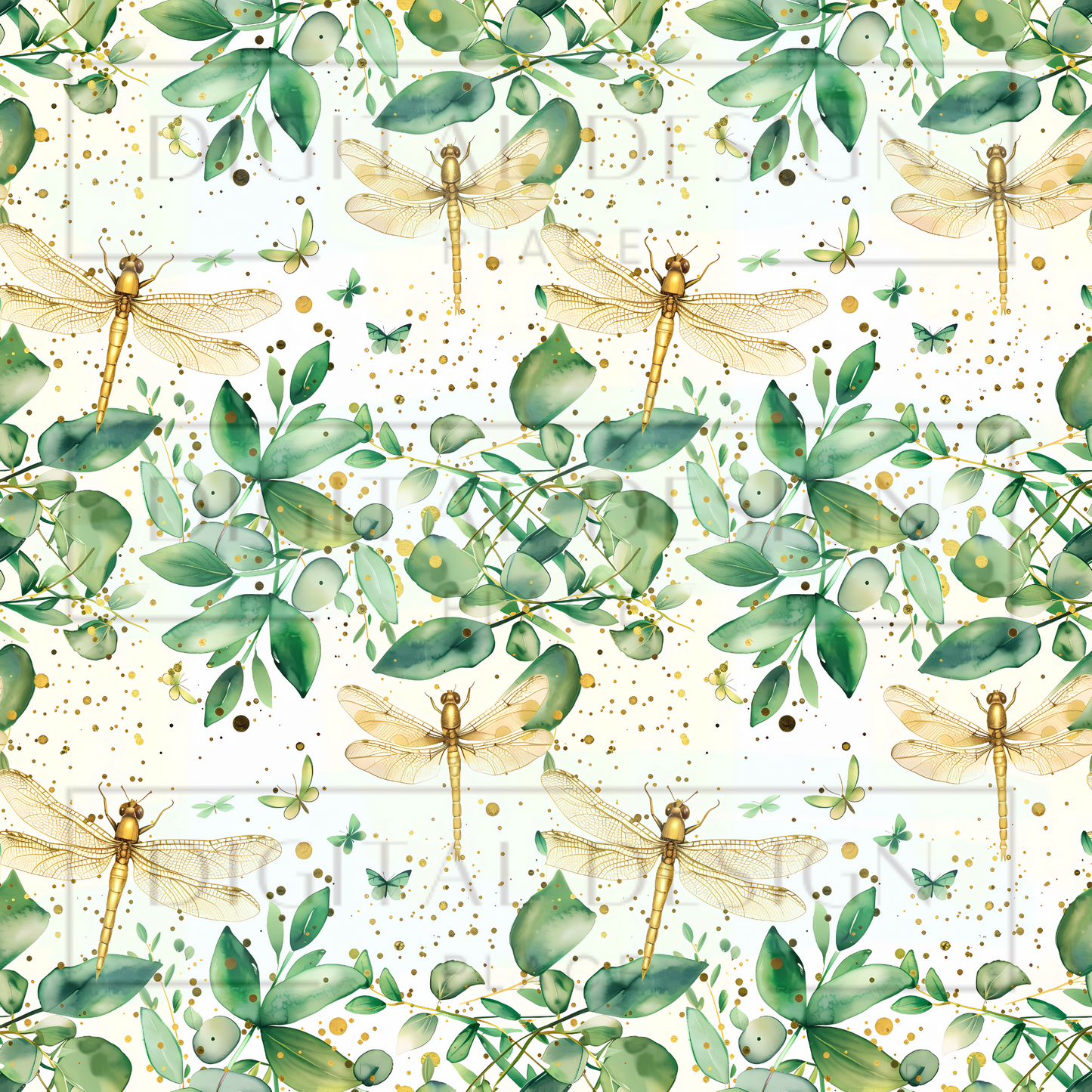 Green Gold Dragonflies VinylV2351