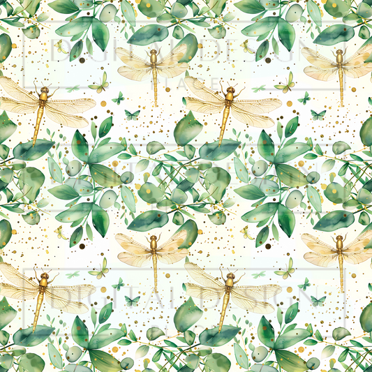 Green Gold Dragonflies VinylV2351