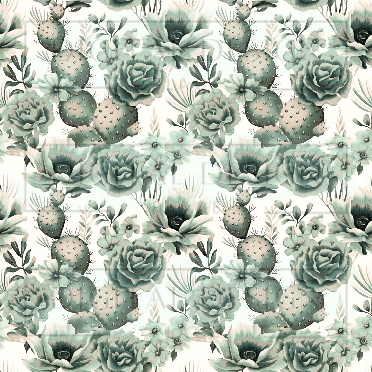 Teal and Brown Cacti VinylV2379