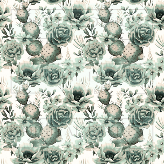 Teal and Brown Cacti VinylV2379