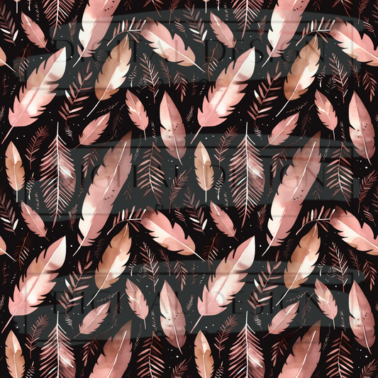 Pink and Brown Feathers VinylV2394
