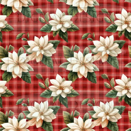 White Poinsettia Plaid VinylV2582