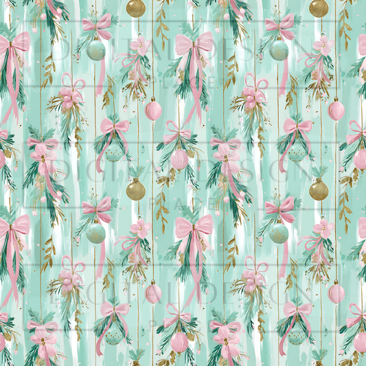 Teal and Pink Preppy Christmas VinylV2601