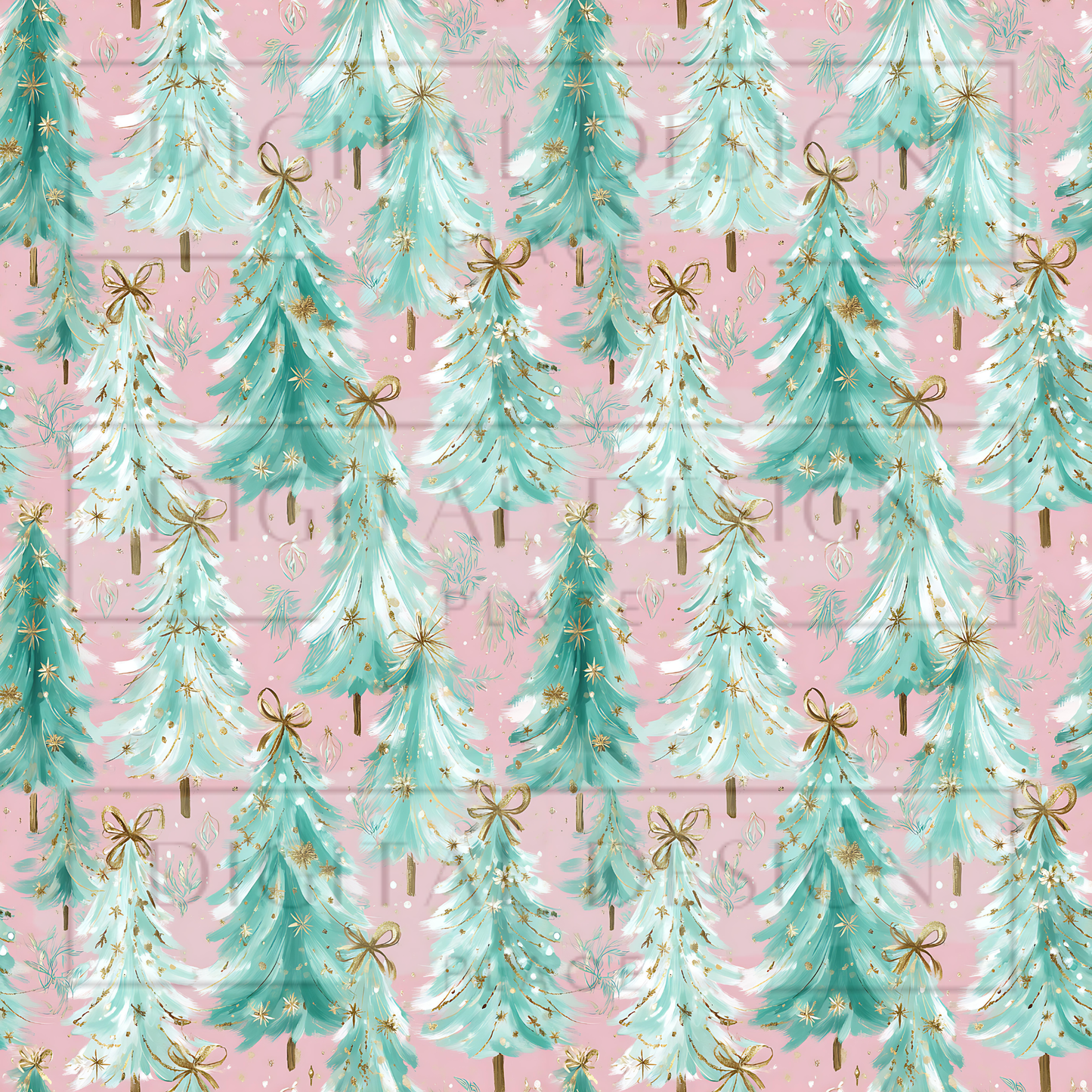 Teal and Pink Preppy Trees VinylV2606