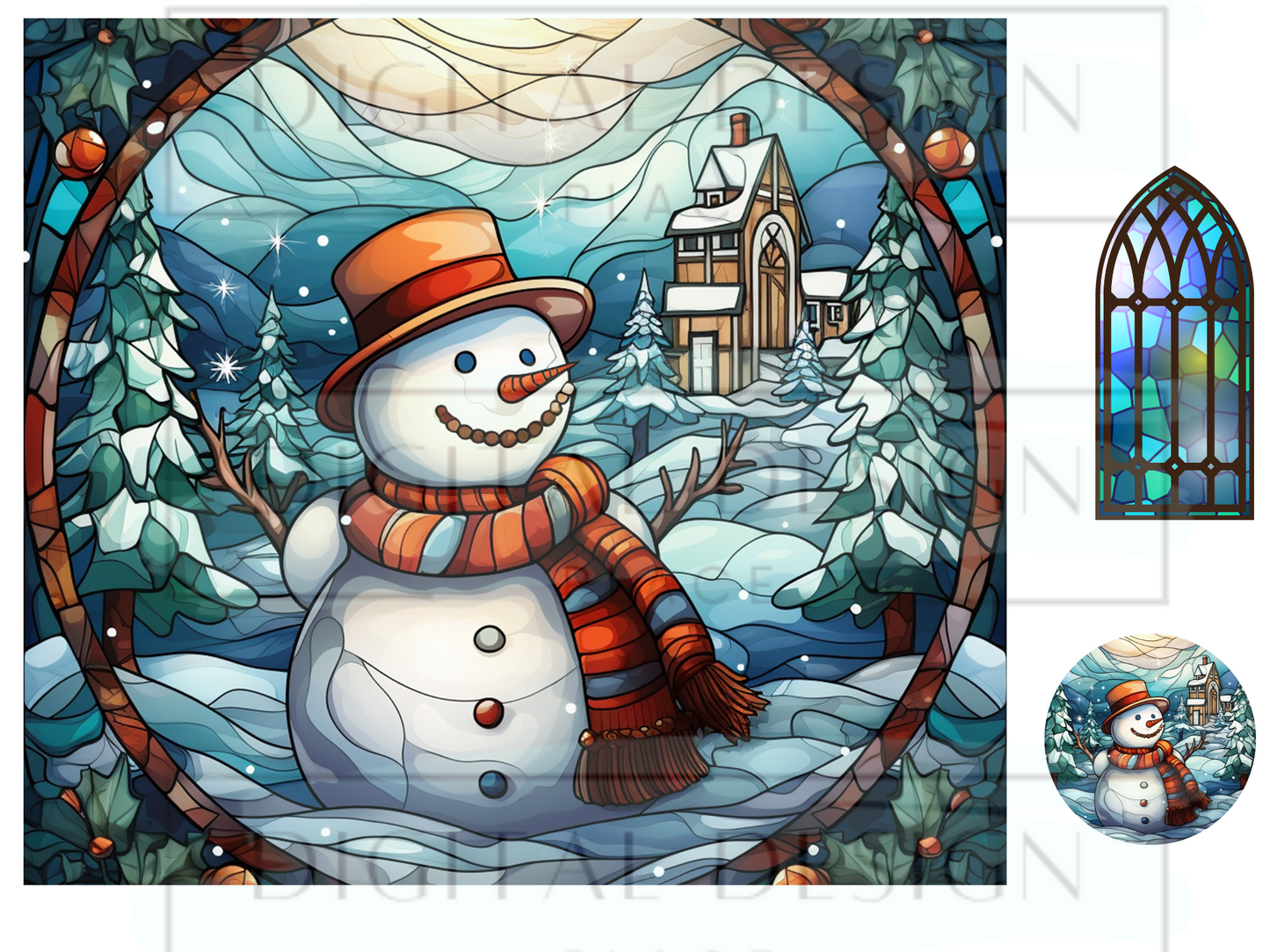 Stained Glass Snowman Window WrB94
