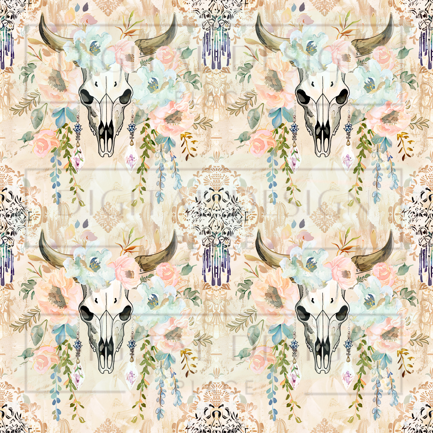 Floral Bull Skull VinylV1123