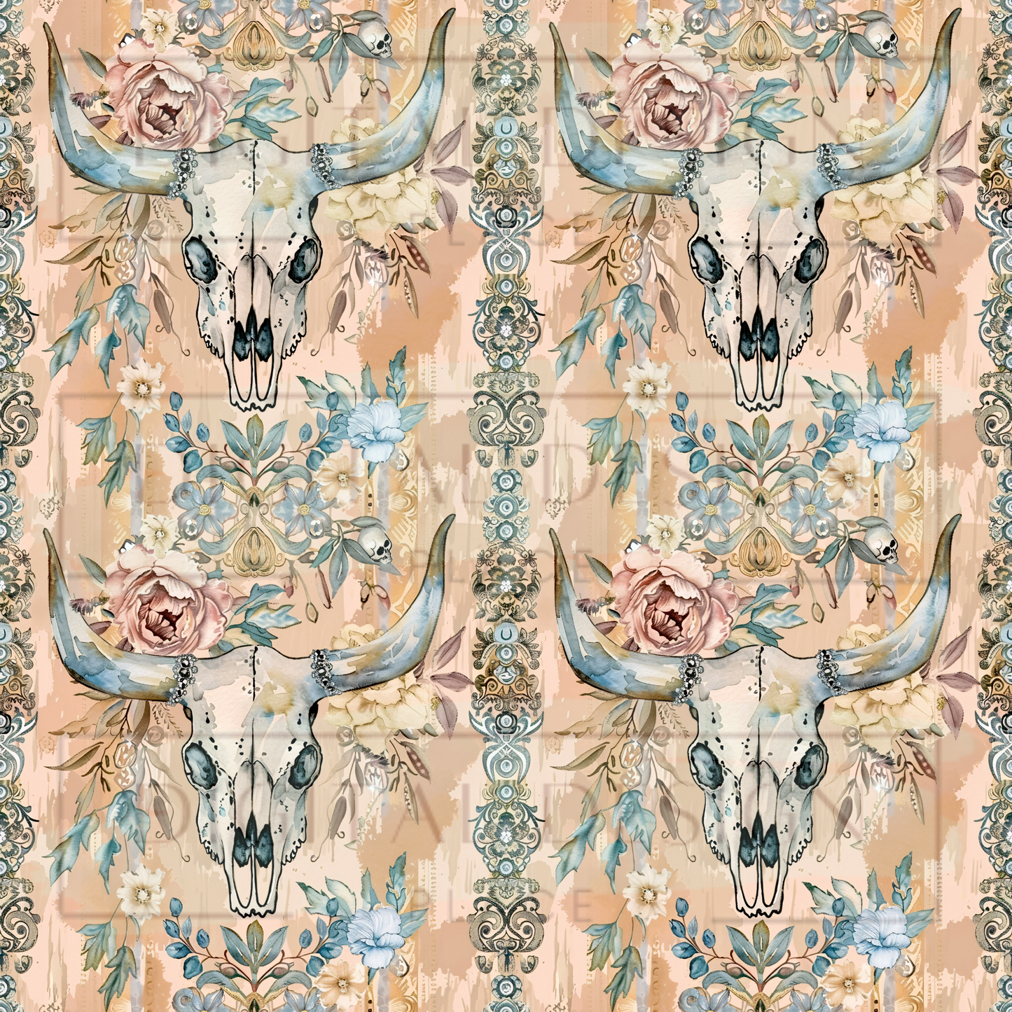 Floral Bull Skull VinylV1122