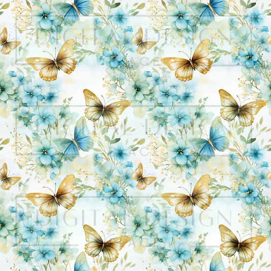 Blue Gold Butterflies VinylV1153