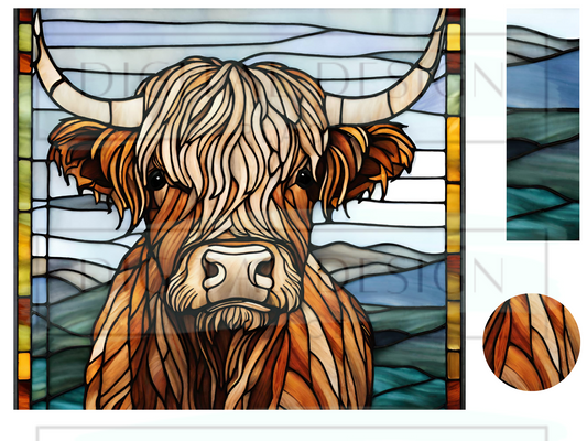 Stained Glass Highland Cow WrB216