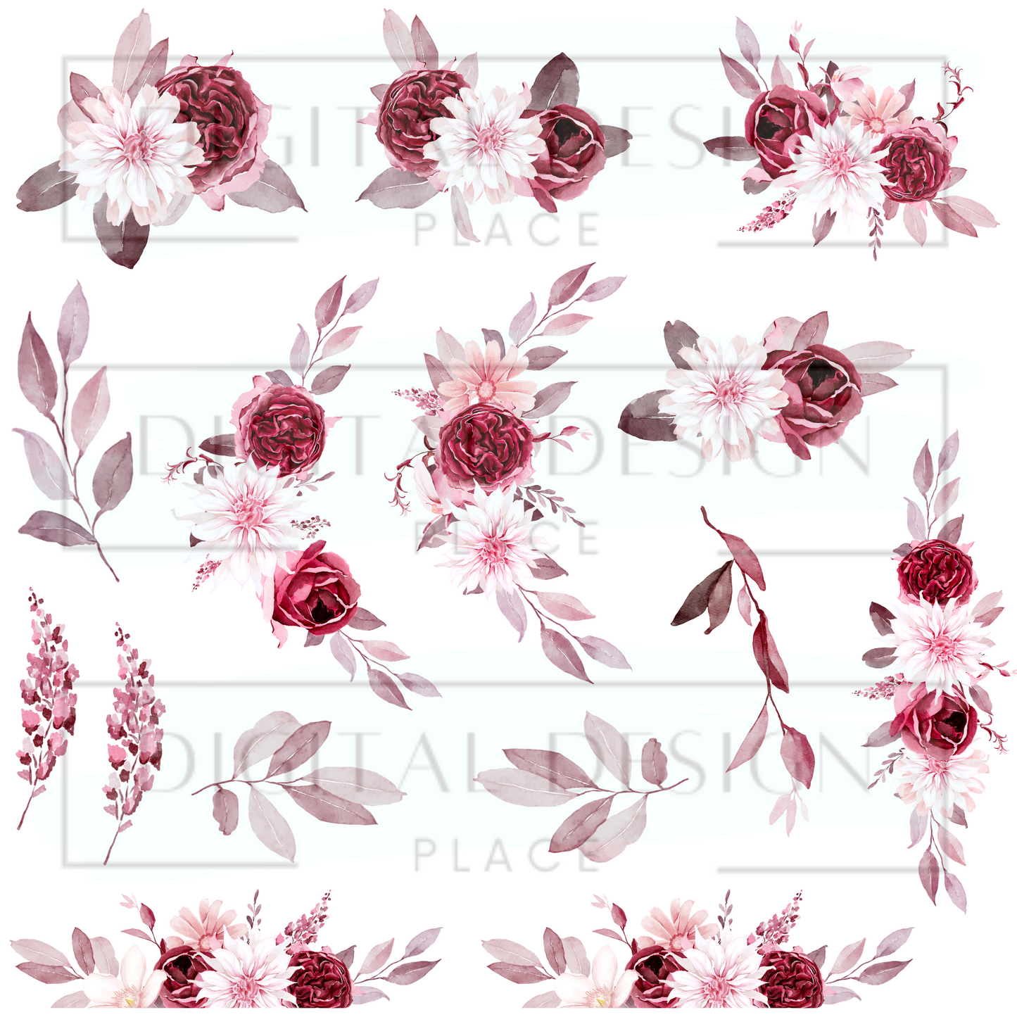 Pink Red Floral Elements ELEE30