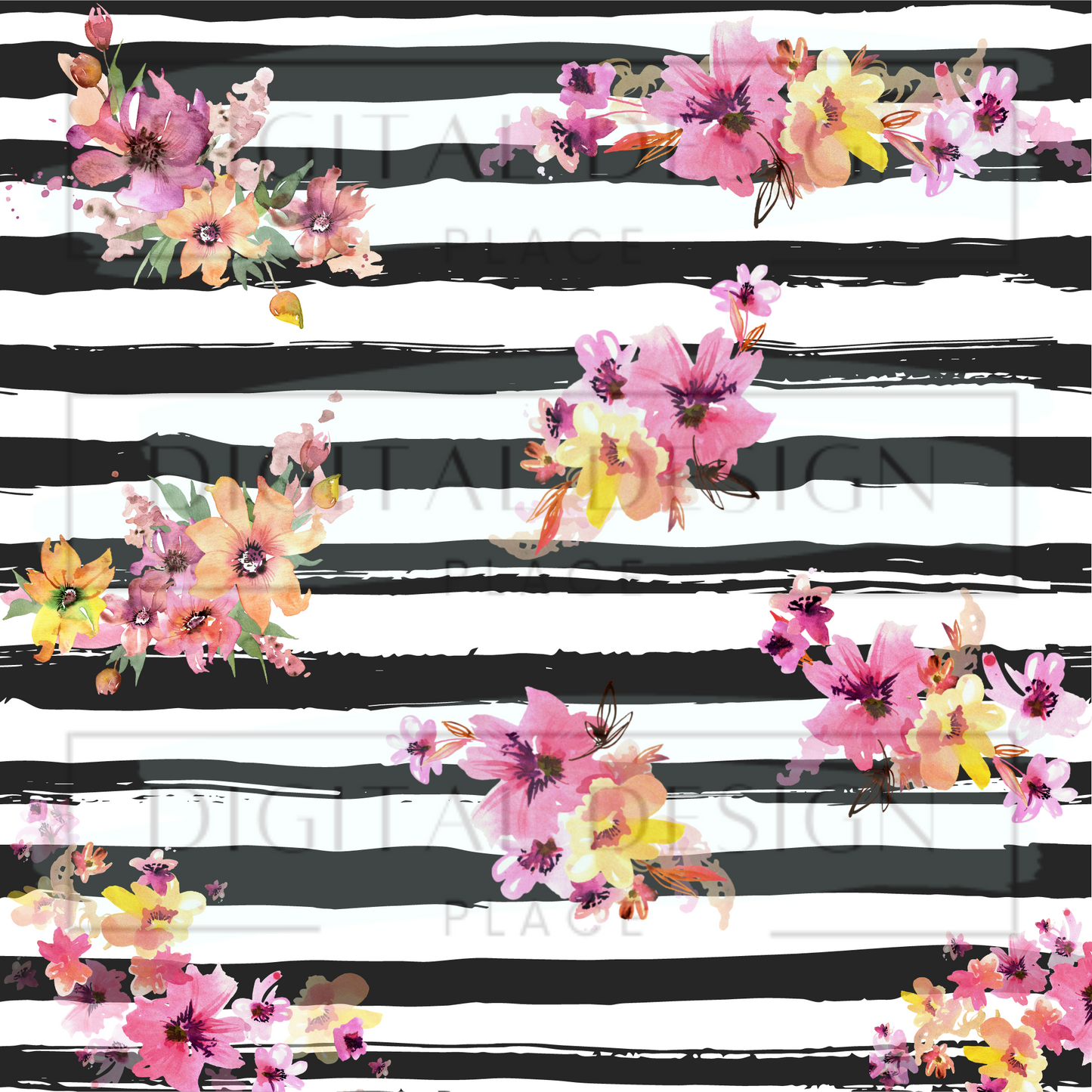 Black Floral Stripe VinylV148